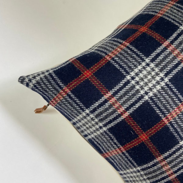 Blue plaid wool pillow cover red blue plaid housewarming gift exposed zipper 14x24 24"22"20" made with Pendleton wool| Handcrafted by misa