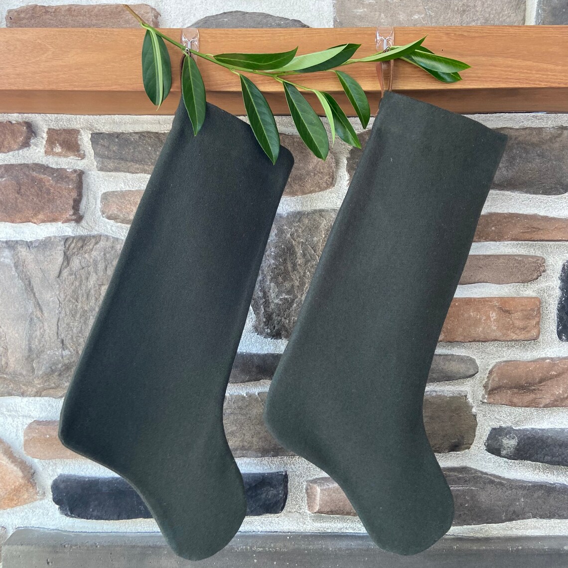 Olive Green Wool Christmas Stockings With Leather Hanging Etsy Ireland
