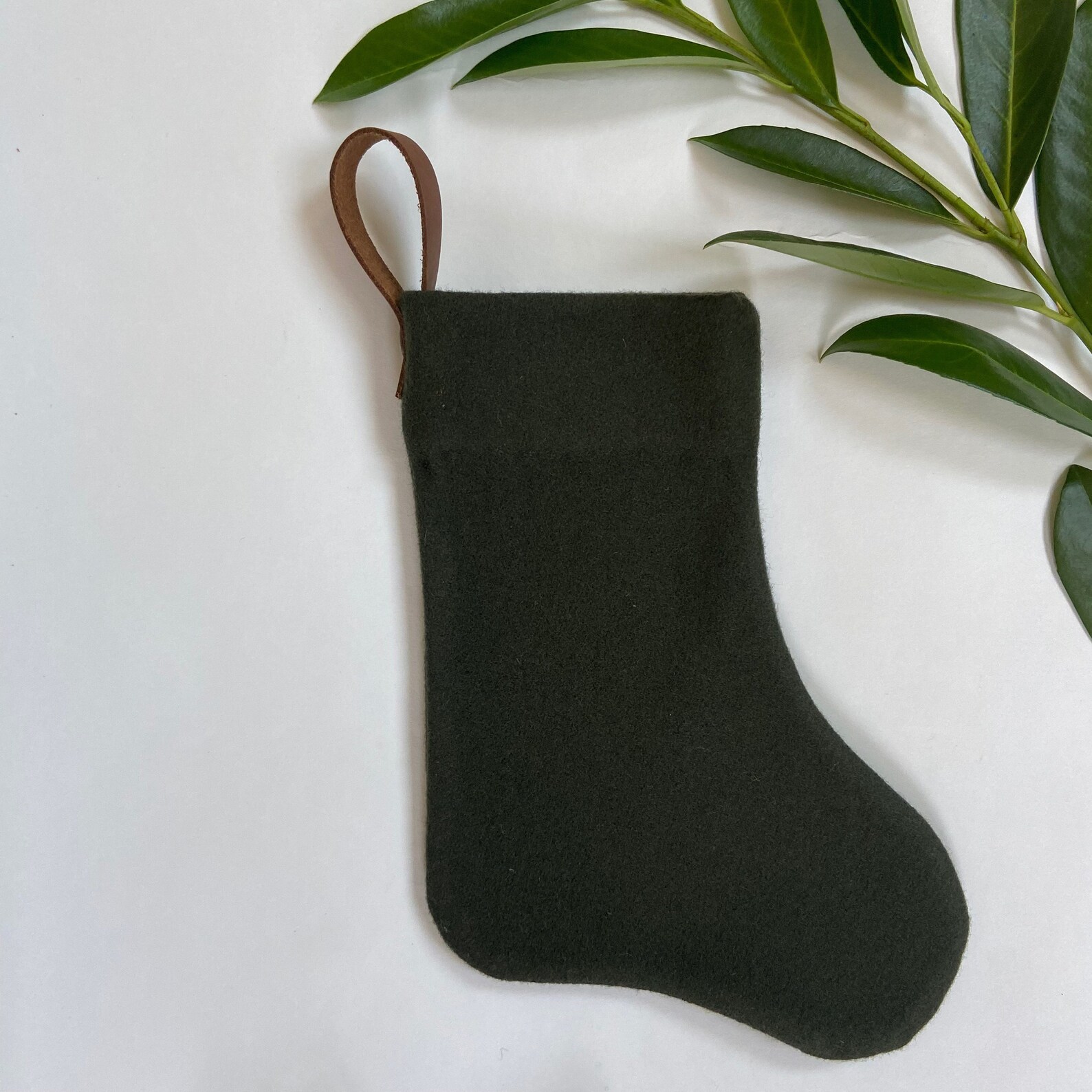 Olive Green Wool Christmas Stockings With Leather Hanging - Etsy