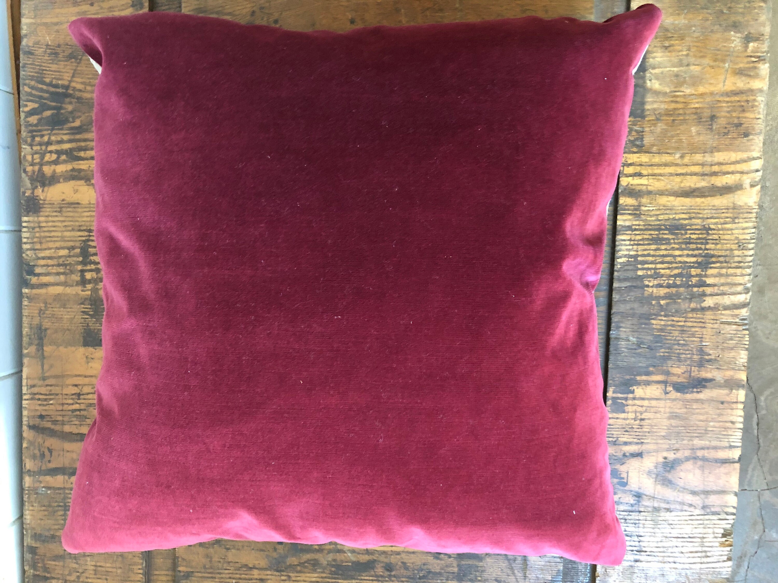 Bergundy velvet pillow cover tan linen backing exposed Etsy