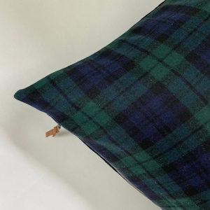Marineblauw geruit wollen kussen groen marineblauw geruite hoes blootgestelde leren ritssluiting 24" 22" 20" 14 x 24 gemaakt met Pendleton-wollen housewarmingcadeau