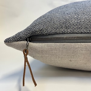 Navy and cream spotted textured linen pillow cover exposed zipper-leather pull 18x18 14x24 20x20 22x22 24x24 high quality housewarming gift