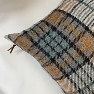 Black blue cream plaid wool pillow cover |exposed zipper-leather pull 20&quot;22&quot; 24&quot;14x24&quot; made with Pendleton wool| Handcrafted by misa
