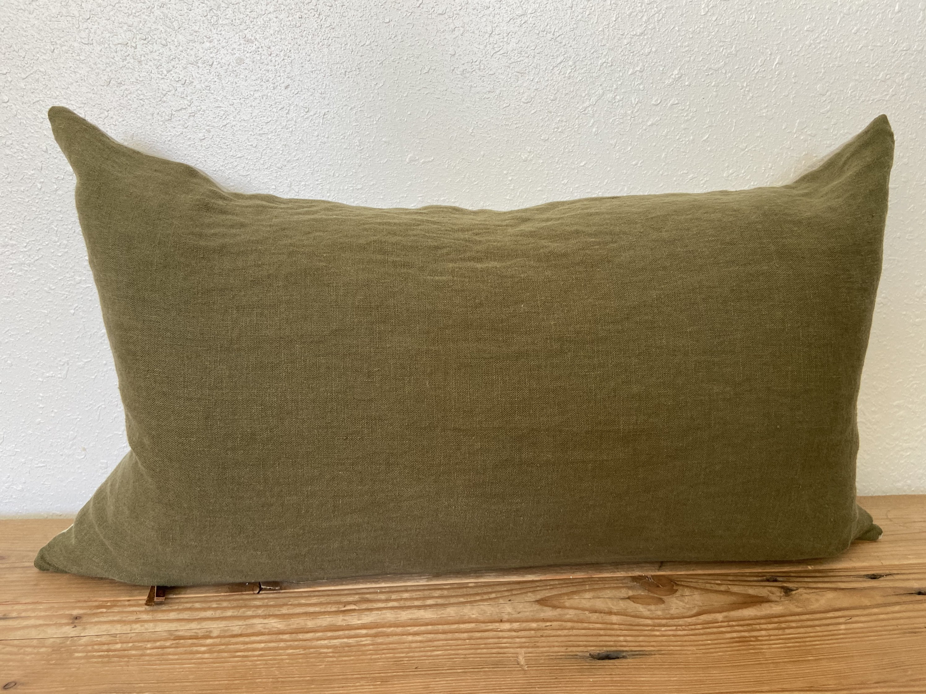 Luxury Olive Green Linen Pillow Cover With Neutral Linen Etsy