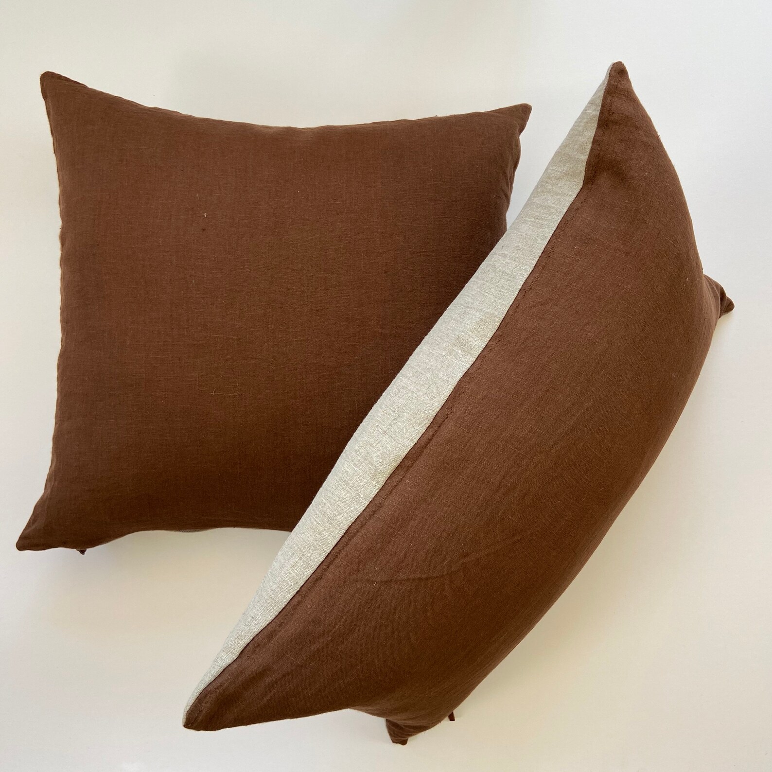 Brown Linen Pillow Cover With Natural Linen Backing Made With Etsy