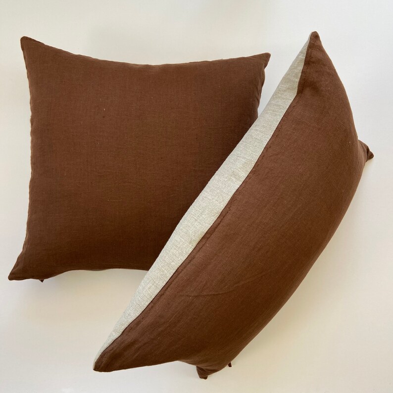 Brown Linen Pillow Cover With Natural Linen Backing Made With Etsy