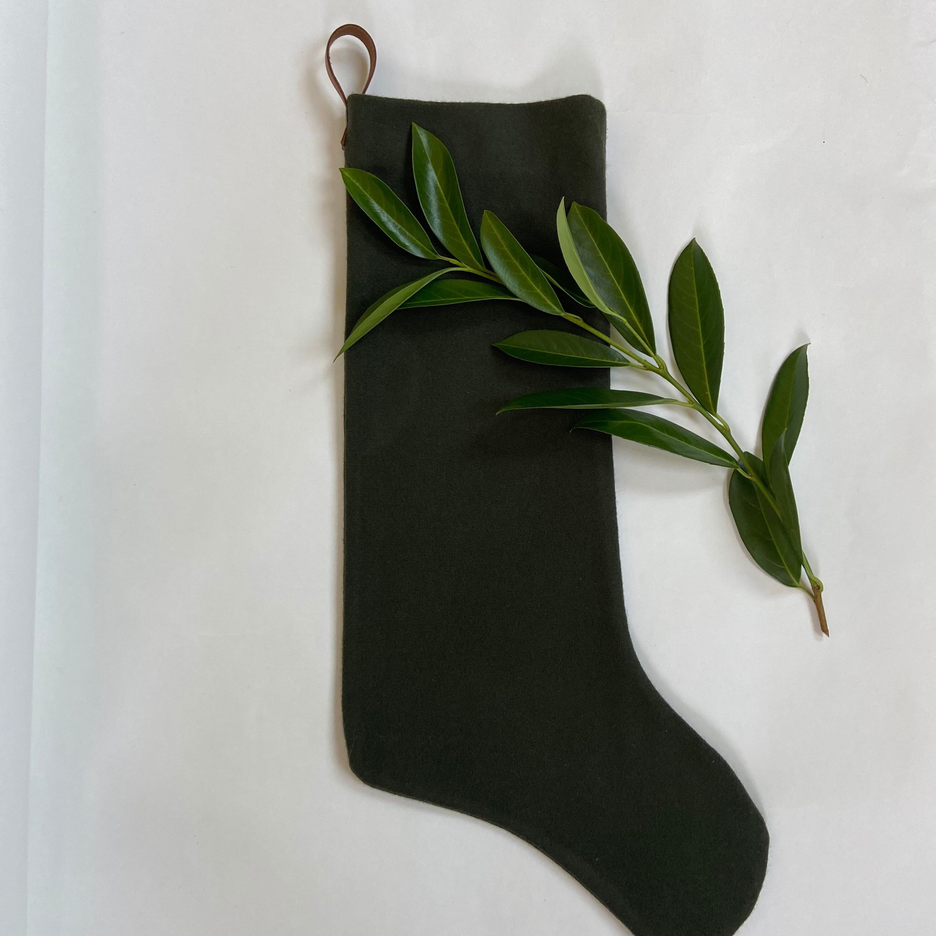 Olive Green Wool Christmas Stockings With Leather Hanging - Etsy