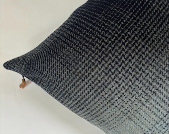 Wool Pillow Cover: Blue Plaid with Exposed Zipper