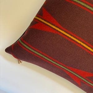 Pendleton Wool Pillow Cover: Maroon Striped Throw Pillow with Leather Pull