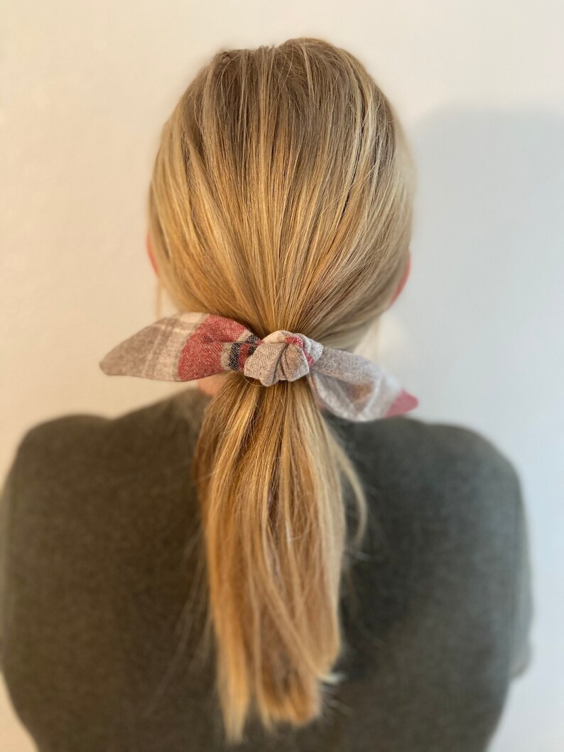 Plaid hair tie made with red and tan Pendleton wool knotted Etsy
