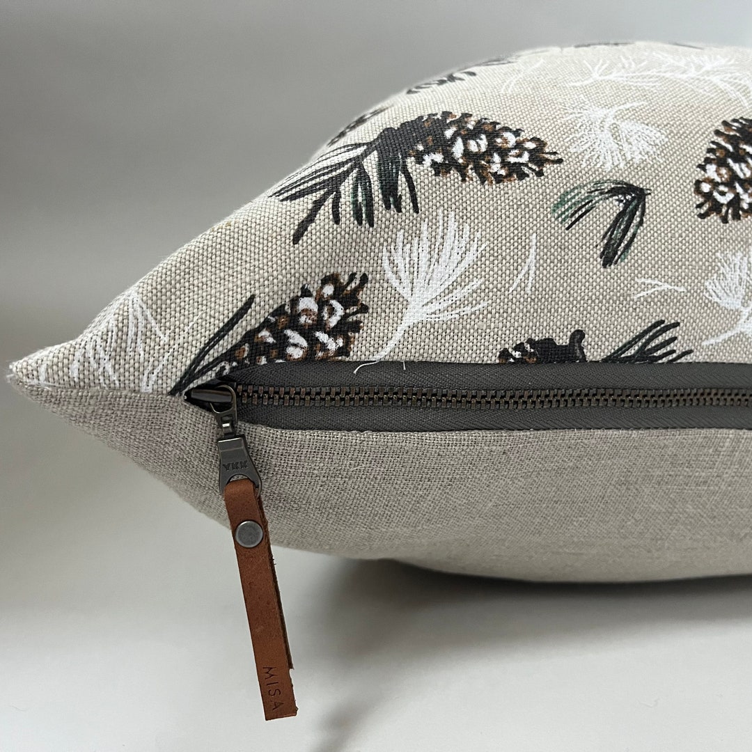 Christmas Pillow Pine Cone Winter Linen Pillow Cover Exposed Zipper ...