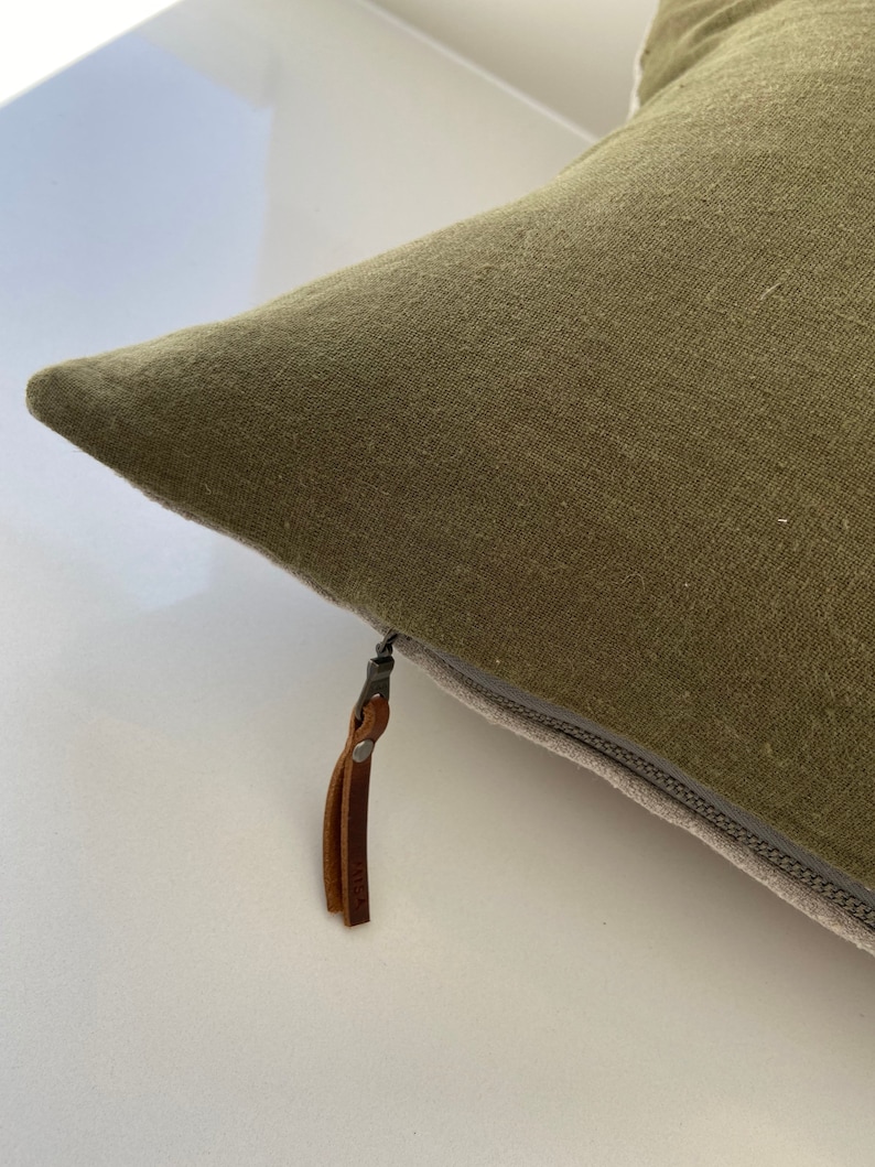 Luxury Olive Green Linen Pillow Cover With Neutral Linen Etsy