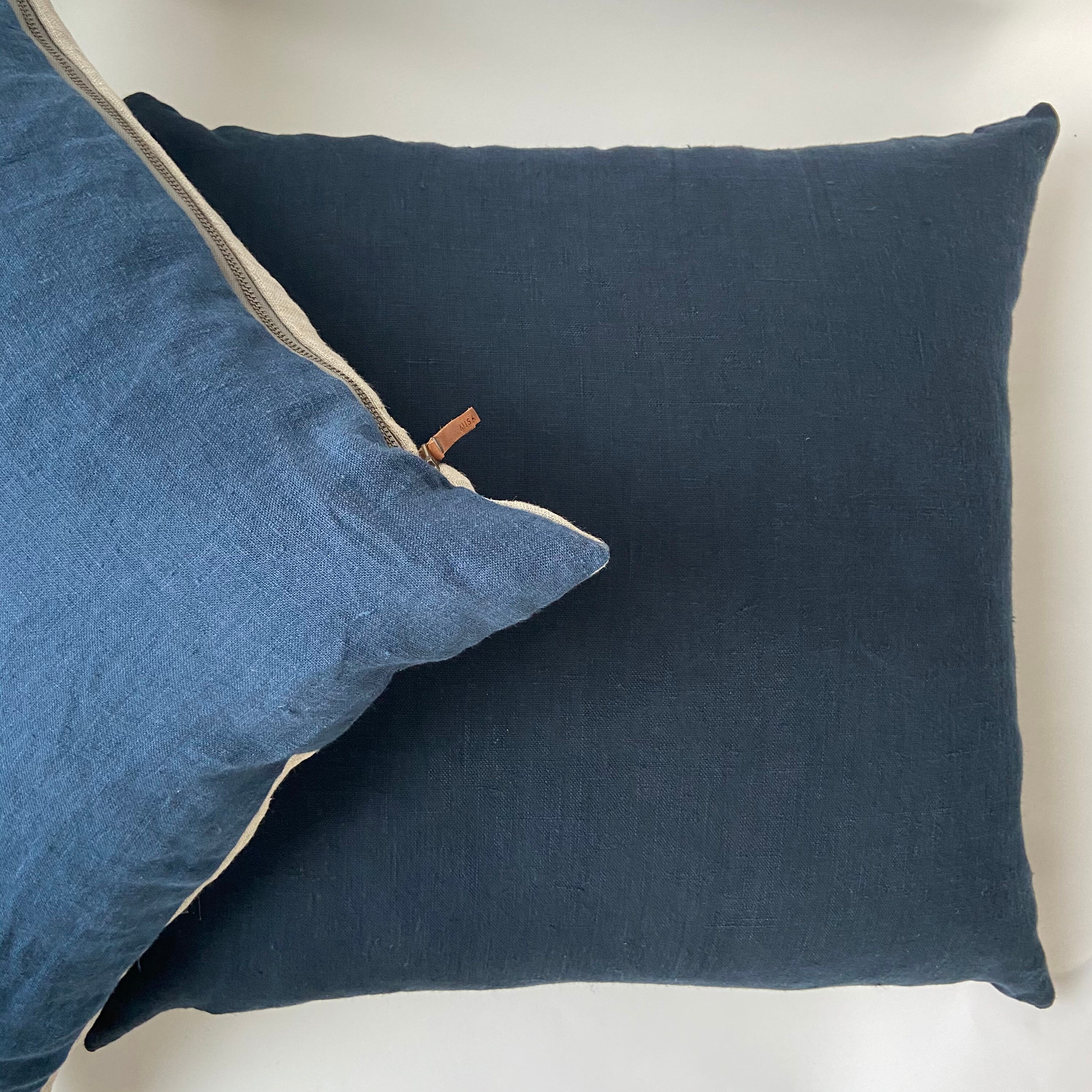 Navy Blue and Brown Striped Linen Pillow Cover Exposed Etsy