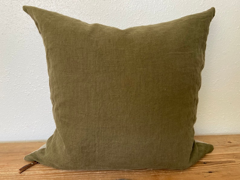 Luxury Olive Green Linen Pillow Cover With Neutral Linen Etsy