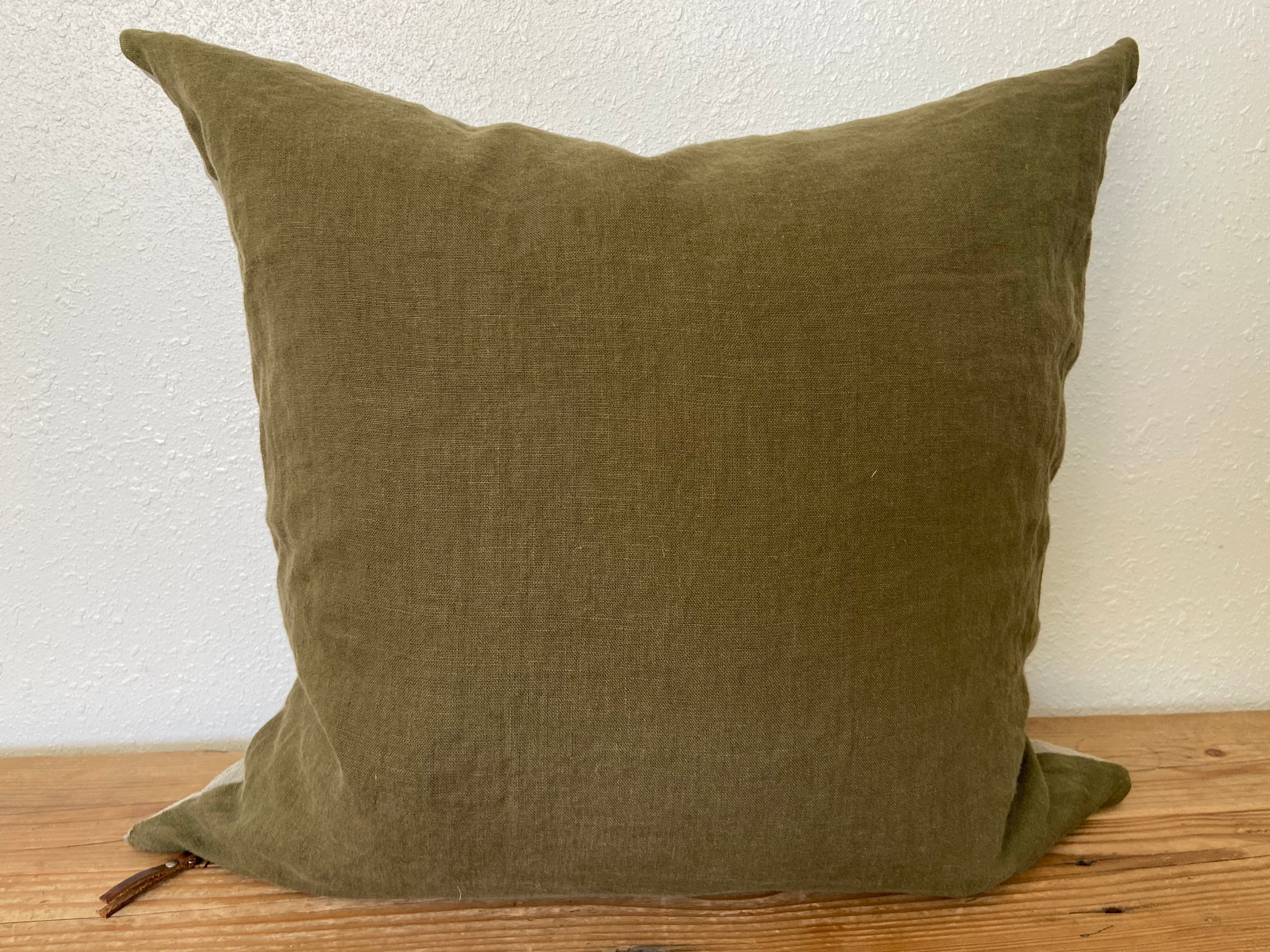 Luxury olive green linen pillow cover with neutral linen Etsy