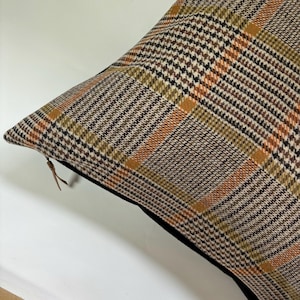 Orange and black plaid pillow cream plaid pillow exposed zipper 20&quot;22&quot;24&quot;14x24 Pendleton wool Housewarming fall pillow