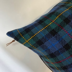 Marine geruite wolgroene en marineblauwe kussensloop zichtbare ritssluiting-leertrek 18" gemaakt met Pendleton-wol Handgemaakt door misa housewarming cadeau