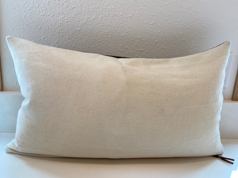 exposed zipper-leather pull Swisscross pillow cover 20x20 or 24x14 lumbar made with Pendleton wool army gold with cream cross