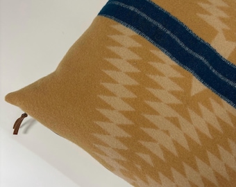 Wool Pillow Cover: Aztec Southwestern Design, Leather Pull (18x18”)