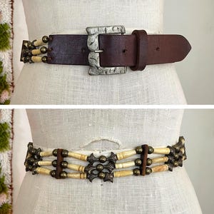 Vintage Carved Bone Black Beaded Link Belt Women Adjustable Tie Waist 30\