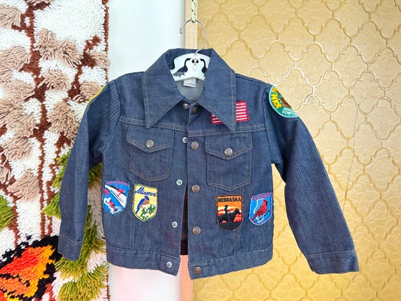 Vintage 70s Kids Denim Trucker Jacket w/ 10 Patch… - image 8