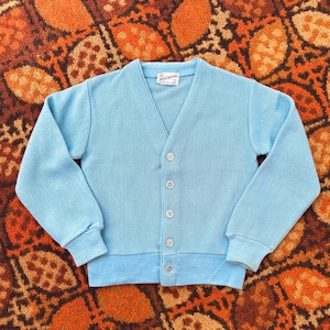 Vintage 60s Kids Baby Blue Knit Grandpa Cardigan Sweater sz 8 - 10