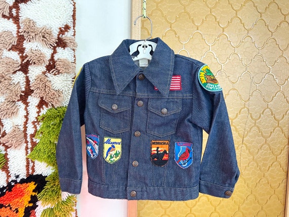 Vintage 70s Kids Denim Trucker Jacket w/ 10 Patch… - image 1