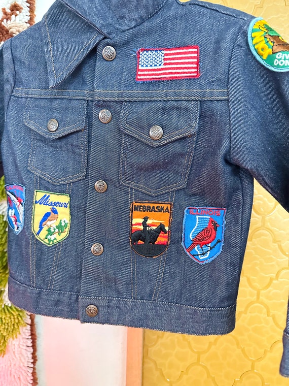 Vintage 70s Kids Denim Trucker Jacket w/ 10 Patch… - image 4