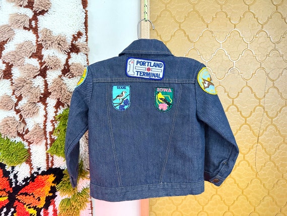 Vintage 70s Kids Denim Trucker Jacket w/ 10 Patch… - image 2