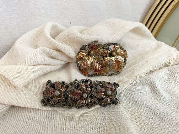Vintage 1970s Maple Leaf Brooch & Bracelet Jewelry