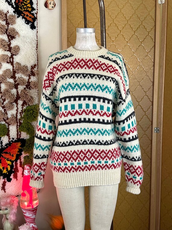 Vintage 70s New Zealand Wool Fair Isle Fisherman … - image 2