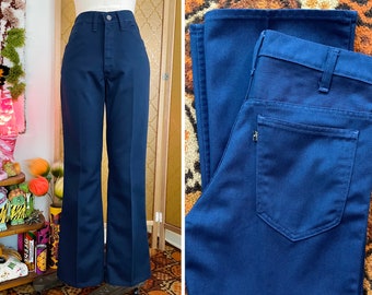 Vintage 70s Levi's Sta-Prest Black Tab Navy Blue Slim Bootcut Pants sz 32" Waist x 30" Inseam