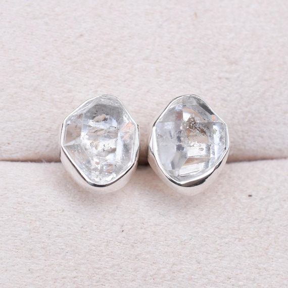 Herkimer Diamond Stud Earrings: Handmade 925 Sterling Silver