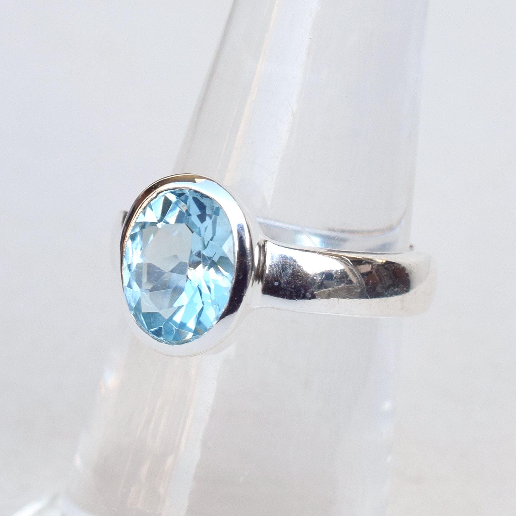 Handmade Oval Blue Topaz Ring 925 Sterling Silver Bezel Setting - Etsy