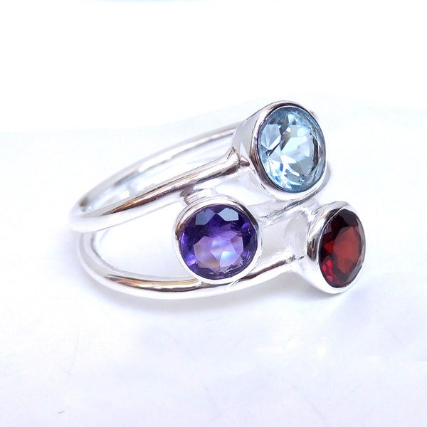 Multi Stone Ring, 925 Sterling Silver Multi stone Ring, Handmade Ring, Unique Handmade Ring, Faceted Gemstone Ring, Contemporary Ring-U356