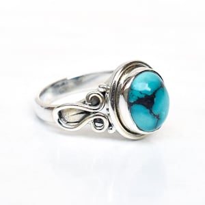 Handmade Sterling Silver Ring: Natural Tibet Turquoise, Oval Cab Stone