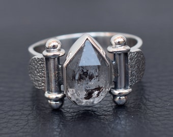 Herkimer Diamond Ring, Natural Herkimer Diamond Ring, Herkimer Diamond Crystal Ring, Raw Diamond Crystal Ring, 925 Sterling Silver Ring-U421