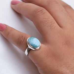 Larimar Ring, Natural Larimar Ring, Blue Larimar Ring, 925 Sterling silver Larimar Ring, Genuine Larimar Ring, Oval Larimar Ring-U128