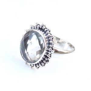 Handmade Oval Crystal Quartz Ring: 925 Sterling Silver, Shiny Finish