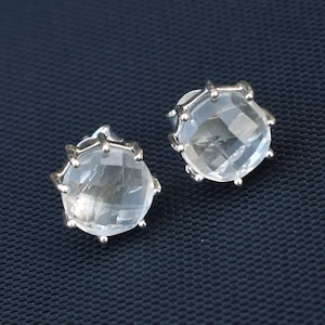 Crystal Quartz Stud Earring, Clear Quartz Stud Earring, 925 Sterling Silver Crystal Quartz Stud Earring, Prong Stud Earring-U189