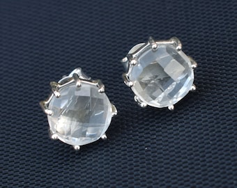 Crystal Quartz Stud Earrings: 925 Sterling Silver Prong Setting