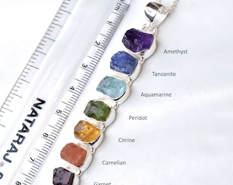 Colgante de chakras de plata de ley hecho a mano: collar con piedras preciosas naturales para la sanación.