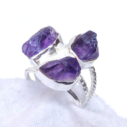 Amethyst Crystal Ring Purple Amethyst Ring 925 Sterling Etsy