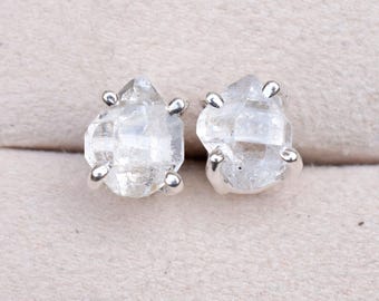 Handmade Herkimer Diamond Stud Earrings: 925 Sterling Silver Posts