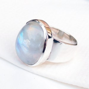 Natural Moonstone Ring, 925 Sterling Silver Moonstone Ring, Solid Silver Ring, Handmade Ring, Men&#39;s Ring, Wide Band Moonstone Ring-U196