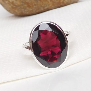 Natural Garnet Ring, Red Garnet Ring, 10x14 mm Oval Ring, Birthstone Garnet Ring, Statement Ring, Solid Silver Ring, Handmade Ring-U230