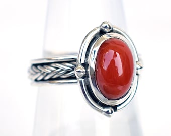 Red Coral Ring: Handmade 925 Sterling Silver October Birthstone