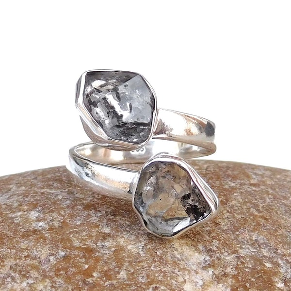 Herkimer Diamond Ring: 925 Sterling Silver Adjustable Crystal Solitaire