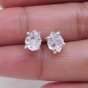 Clear Herkimer Diamond Stud Earring, White Diamond Stud Earring, Herkimer Diamond Crystal Stud Post Earring, Sterling Silver Stud Post-U357