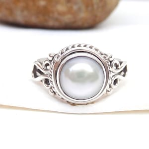 Pearl Ring Water fresh Pearl Ring 925 Sterling Silver 8 mm Round Pearl Ring Handmade Pearl Ring Birthstone Pearl Ring Pearl Jewelry-U462